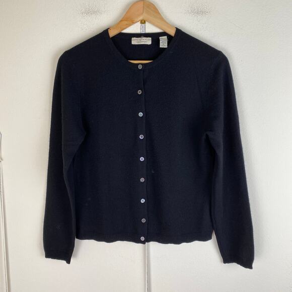 Lord & Taylor 100% Cashmere Cardigan Size M Black Sweater Old Money *repaired - Picture 3 of 11
